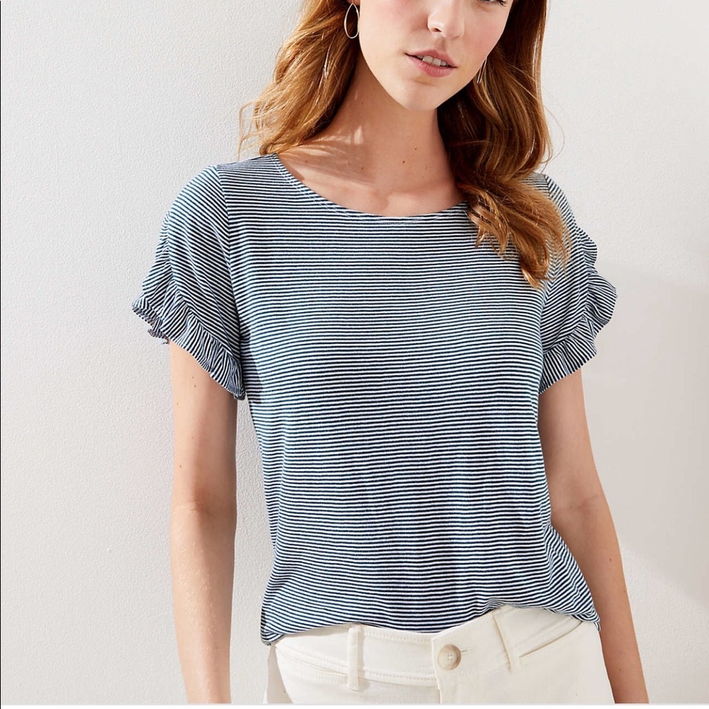 Loft Tulip Sleeve Blue and White Stripe Shirt